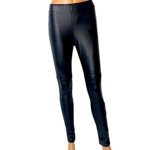 H&M DIVIDED black vegan leather leggings Sz 4 skinny pull on biker pleated